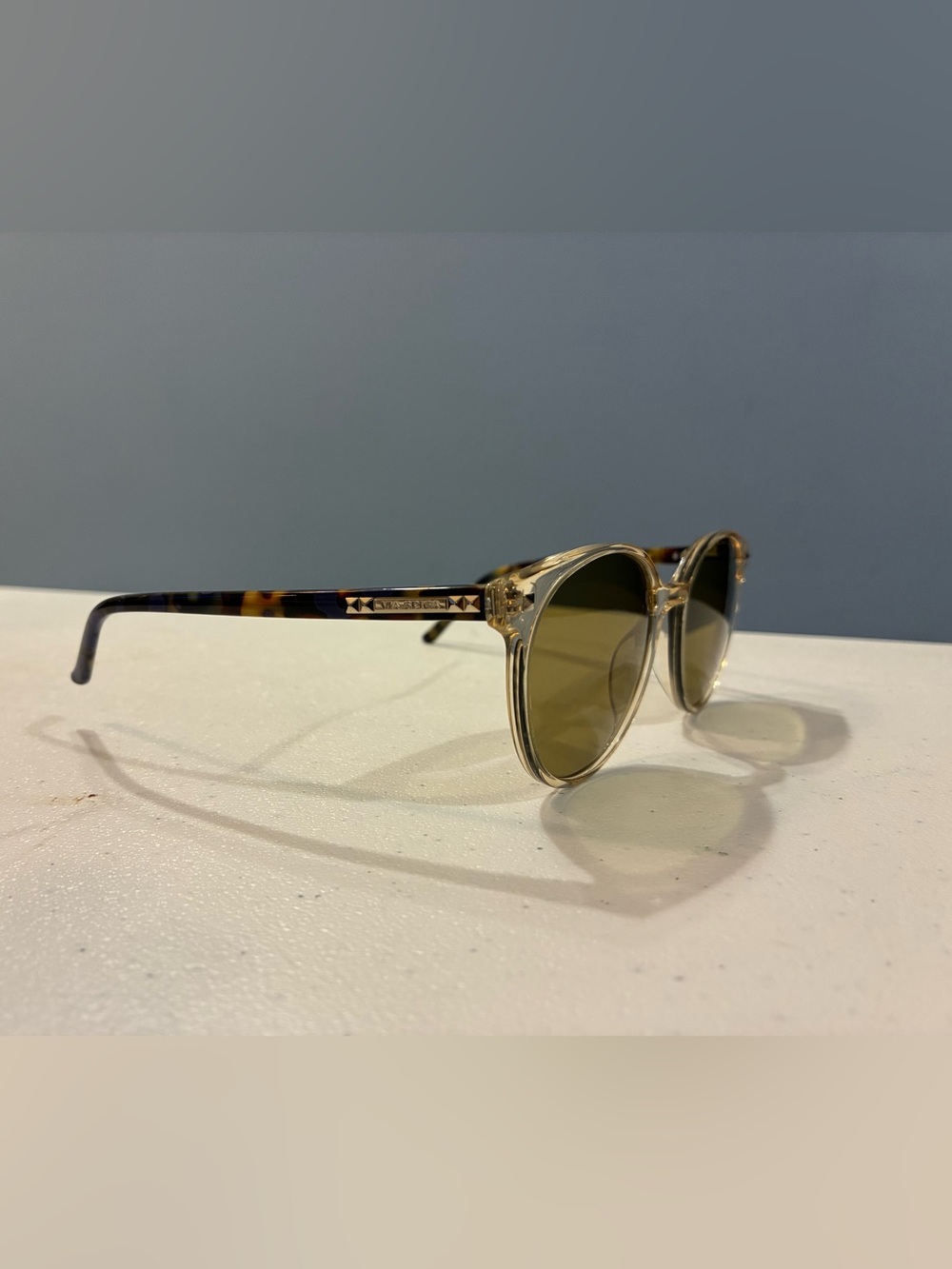 Via Spiga Transparent Champagne Frame eyeglasses with Olive Lenses